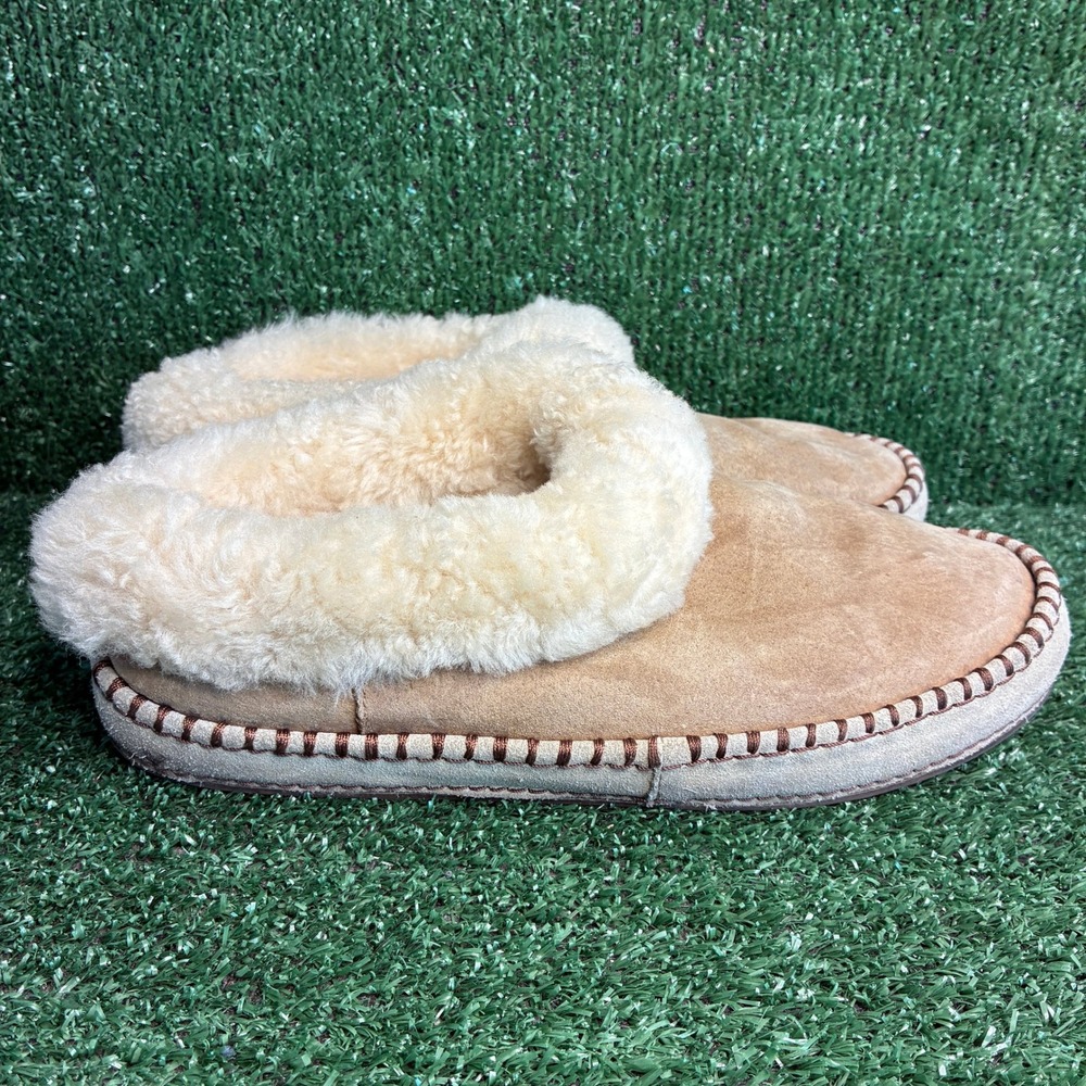 UGG Wrin Shearling Lined Suede Slip On Cozy Comfort Slipper Tan Womens Size 10
